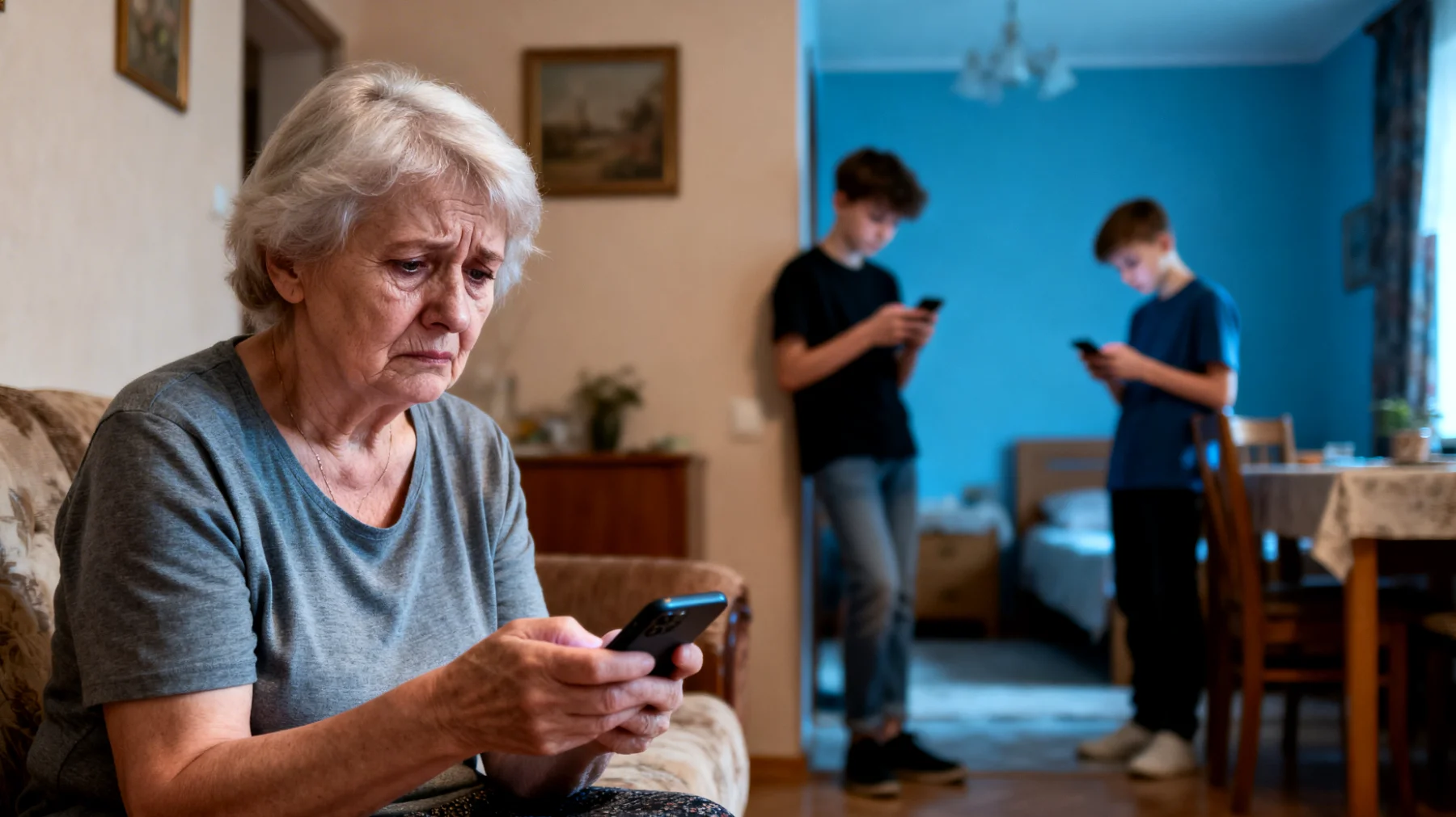 Babcia martwi się, że jej nastoletnie wnuki stały się zbyt niezależne emocjonalnie, rzadko się z nią kontaktują, wydają się obojętne na wspólnie spędzany czas i nie dzielą się już swoim życiem jak kiedyś"
